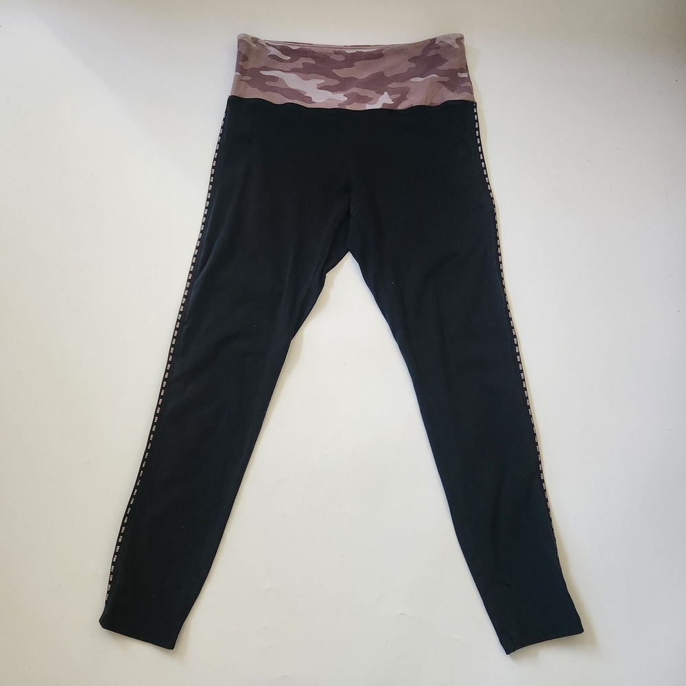Victoria Secret PINK Yoga Leggings Large Camo Waistband Mid Rise Activewear Yoga